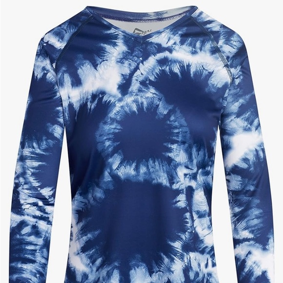 Lands' End XS & large Long Sleeve Swim Tee Rash Guard Deep Sea Navy Tie Dye nwt - Picture 5 of 12